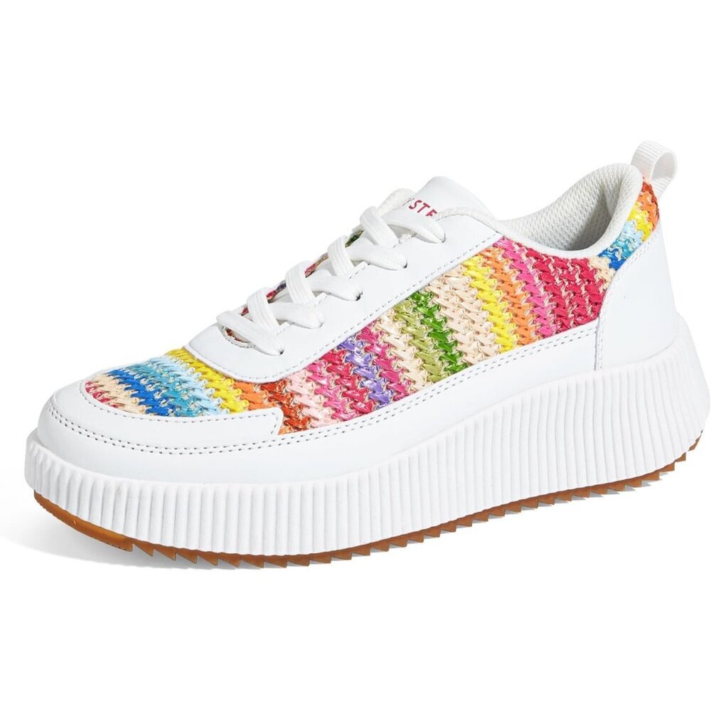 Lucky Step Women's White Platform Sneakers Rhinestone Fashion Chunky Shoes